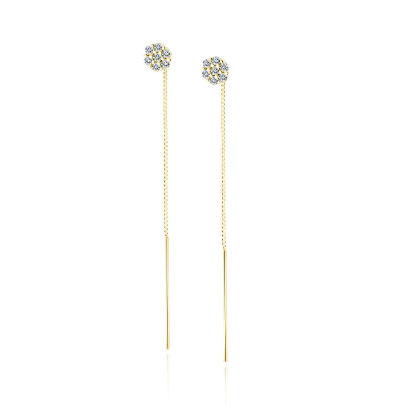 Cercei argint lungi cu lant si floare cu pietre placati cu aur galben DiAmanti Z1805EPG-DIA (Argint 925‰ 1,4 g.)